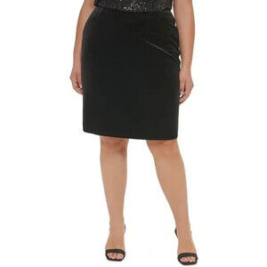 Calvin Klein Women's Plus Size 20W Black Velvet Above Knee Pencil Skirt NWT